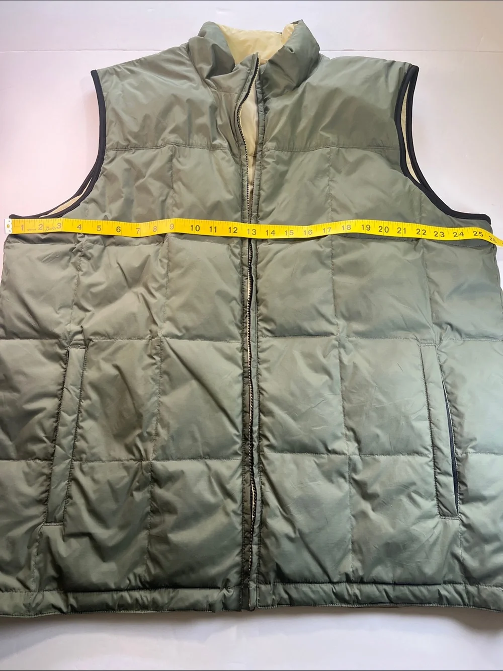Eddie Bauer Men's Olive Green Goose Down Puffer Vest Sz L Tall